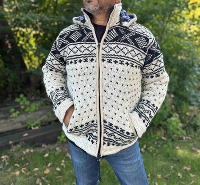 Wool hand-knitted fleece lined Jacket -Free shipping