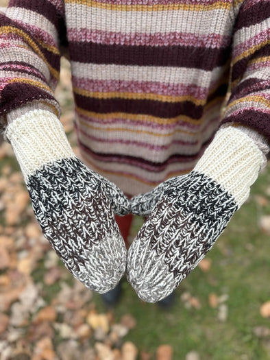 HIMALAYAN HANDKNITTED WOOL MITTEN/HAT WITH FLEECE LINING