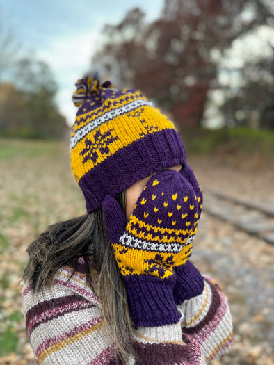 HIMALAYAN HANDKNITTED WOOL MITTEN/HAT WITH FLEECE LINING