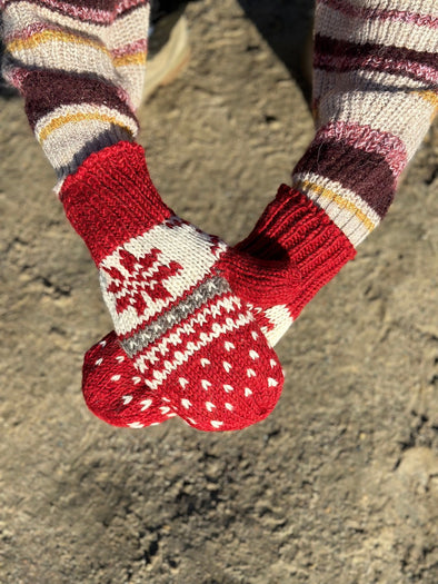 HIMALAYAN HANDKNITTED WOOL MITTEN WITH FLEECE LINING