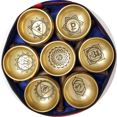 Seven Chakra Symbol Singing Bowls Set
