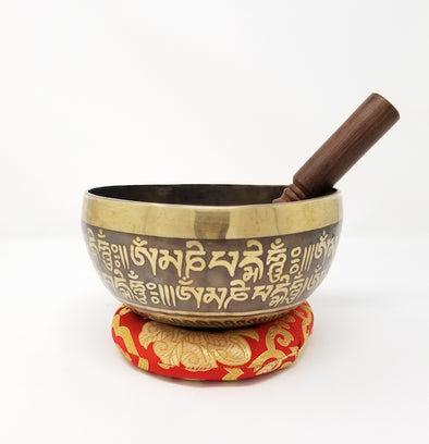 Hand Beaten Tibetan Singing Bowl with Compassion Mantra 6.5"