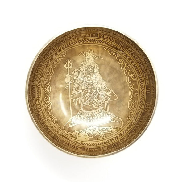 Handmade Tibetan Singing Bowl with Lord Shiva (God of Yoga) - 9"