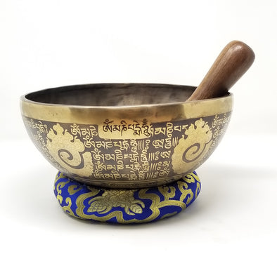 HANDMADE TIBETAN SINGING BOWL WITH MEDICINE BUDDHA 9"