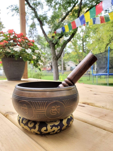 TIBETAN SINGING BOWL WITH MEDITATING BUDDHA 5.5" - BEST SELLER