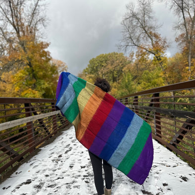 HIMALAYAN YAK WOOL SHAWL/WRAP - STRIPE - 75"X32"