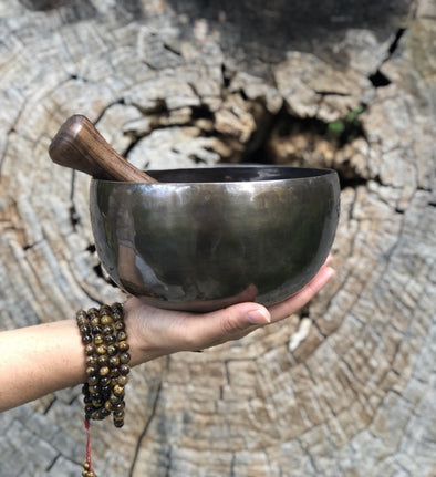 HAND BEATEN TIBETAN SINGING BOWL 7" WITH SEVEN CHAKRA SYMBOL