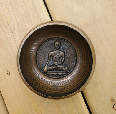 TIBETAN SINGING BOWL WITH MEDITATING BUDDHA 4"